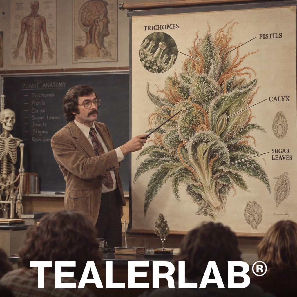 Cours d'anatomie rétro 70s avec schéma géant d'une tête de beuh - anatomie cannabis