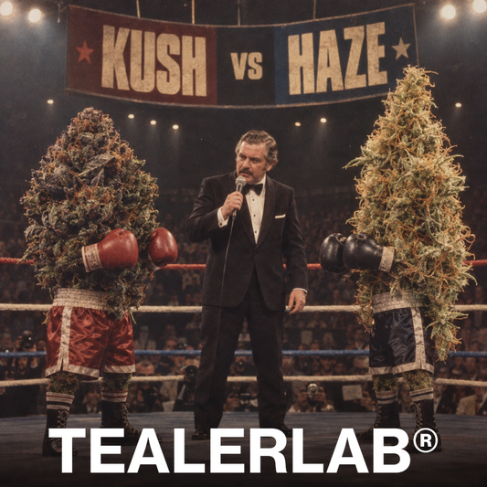 Combat de boxe rétro entre buds Kush et Haze dans un ring vintage - origines et effets
