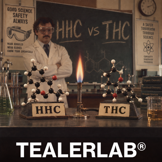 Cours de chimie rétro avec molécules HHC et THC en confrontation - différences et légalité